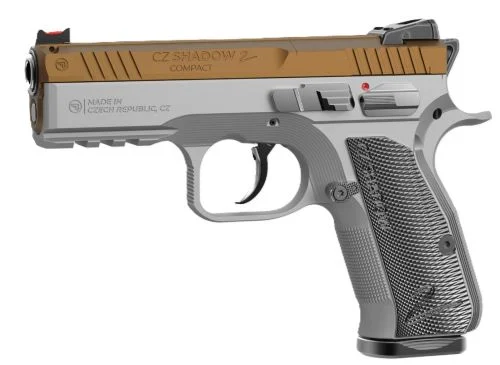 CZ Shadow 2 Compact Optics Ready 9mm Luger Pistol 4 Inch Barrel Gold Silver Grips 15-Round
